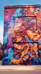 Wall Mural - A vibrant graffiti mural with bold colors and expressive urban art. Colorful illustration art. Generative AI
