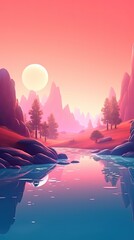 Wall Mural - A serene and meditative abstract landscape with soft gradients and gentle curves, inviting a state of calm and relaxation. Colorful illustration art. Generative AI