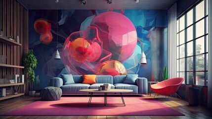 Wall Mural - A dynamic geometric pattern with intersecting lines and vibrant contrasting colors. Colorful illustration art. Generative AI