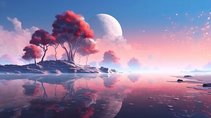 Wall Mural - A serene and meditative abstract landscape with soft gradients and gentle curves, inviting a state of calm and relaxation. Colorful illustration art. Generative AI