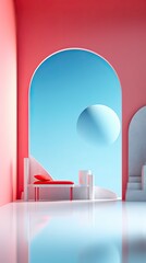 Wall Mural - A minimalist composition with clean lines and a monochromatic color scheme. Colorful illustration art. Generative AI