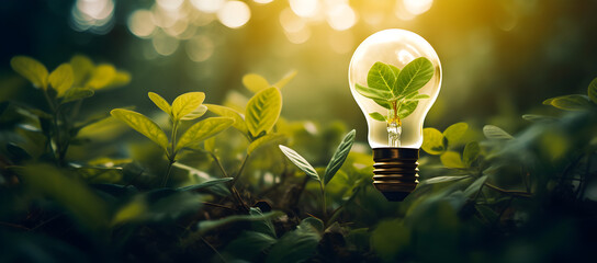 hand holding light bulb against nature on green leaf with energy sources, sustainable developmen and