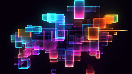 illustration. abstract space of neon cubes