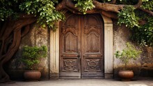 Rustic Antique Wooden Door. Generative AI
