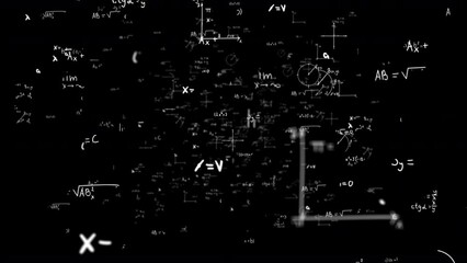 Wall Mural - math and physics formulae pass through the screen and fall away. animation of maths equations. fast 