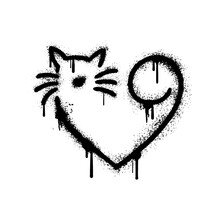Cat Graffiti Forming Love, Street Art. Vector Illustration.