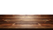 © BussarinK - A Front View of Dark Brown Blank Wooden Tabletop Mockup, Empty Wooden Table. Isolated on Transparent Background. Generative AI