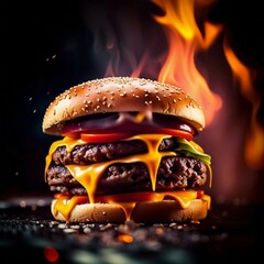 Wall Mural - burger on fire