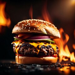 Wall Mural - burger on fire