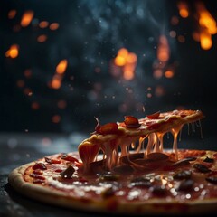 Wall Mural - pizza on fire