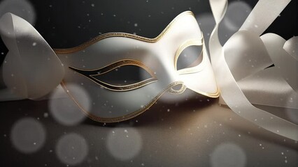 Wall Mural - Elegant white masquerade mask subtle animated image motion background seamless looping for party video background, event costume ball dance holiday New Years Mardi Gras Carnival sparkling lights