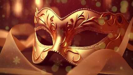 Wall Mural - Elegant golden masquerade mask subtle animated image motion background seamless looping for party video background, event costume ball dance holiday New Years Mardi Gras Carnival sparkling lights