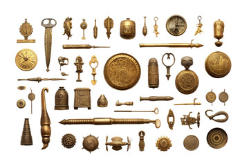 Wall Mural - Collection of Brass Artifacts. isolated object, transparent background