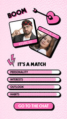 Sticker - Soulmate match. Dating site interface with photos of possible pair and data