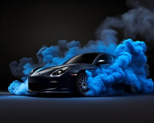 Super car drifting with blue smoke