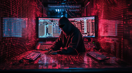 Hacker typing computer. Concept of cybercrime. Cyberattack. Dark web. ai generated