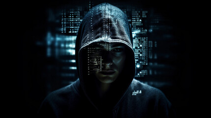 Hacker typing computer. Concept of cybercrime. Cyberattack. Dark web. ai generated