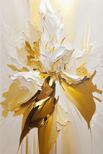 Abstract Floral Oil Painting. Gold And Yellow Daffodil Flower On White Background