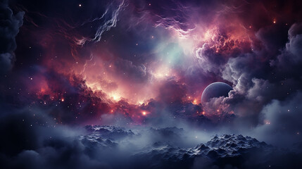Wall Mural - galaxy and nebula photo with purple and pink color tone, hyper realistic Made by AI generated