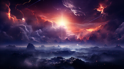 Wall Mural - galaxy and nebula photo with purple and pink color tone, hyper realistic Made by AI generated