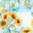 Watercolor of Seamless Pattern with Sunflowers  .AI generated Illustration.