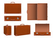 © ONYXprj - Travel suitcase. Open and closed retro baggage leather suitcase decent vector realistic set