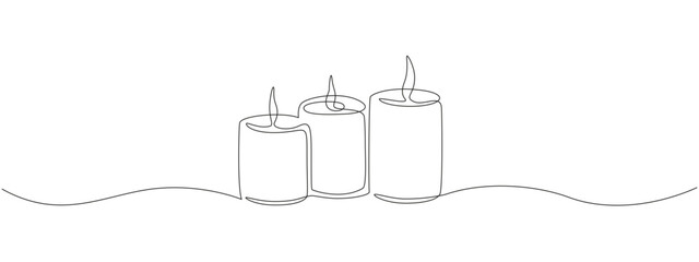 Aufkleber - One continuous line drawing of wax or paraffin candle. Christmas home decoration and aromatherapy concept in simple linear style. Editable stroke. Doodle Vector illustration