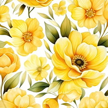 Yellow Flowers Seamless Patterns, Watercolor Picture Of Flowers, Floral