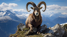 A Billy Goat In The Alps On A Mountain. Generative AI