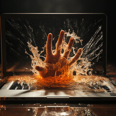 A Hand Emerging From a Laptop Computer Generative AI