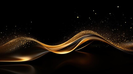 golden flowing wave with sequins glitter dust isolated on black background