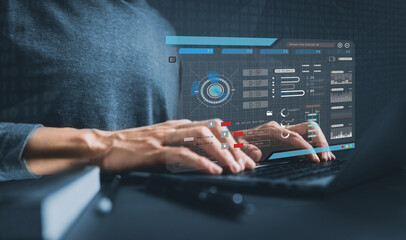 Wall Mural - software developer or programmer coding program with laptop. create intelligence innovation. compute