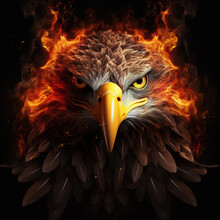 Image Of Angry An Eagle Face And Flames On Dark Background. Wildlife Animals. Illustration, Generative AI.