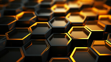 Abstract futuristic background with hexagons. Dark background with honeycombs.