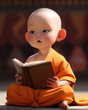 Character 3d of baby monk holding a book Generative ai