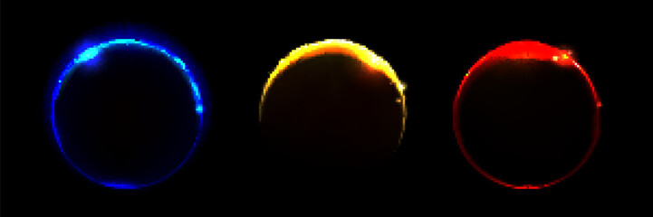 Wall Mural - realistic set of color solar eclipse effects isolated on black background. vector illustration of ne