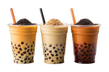 Set of boba tea isolated on transparent background. Generative Ai