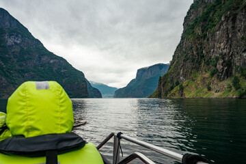 person on a fjord tour in sognefjord norway