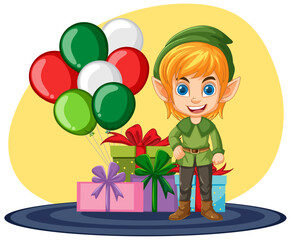 Canvas Print - Elf with Christmas gift