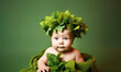 © Robert Kneschke - Cute little baby sitting with green leaves on his head