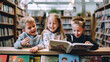 © Robert Kneschke - Happy children reading storybook together in school library
