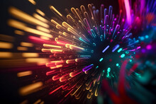 Electrifying Fusion: Kaleidoscope Of Colors And Intricate Fiber Optic Cables Illuminate The Scene Created With Generative AI Technology