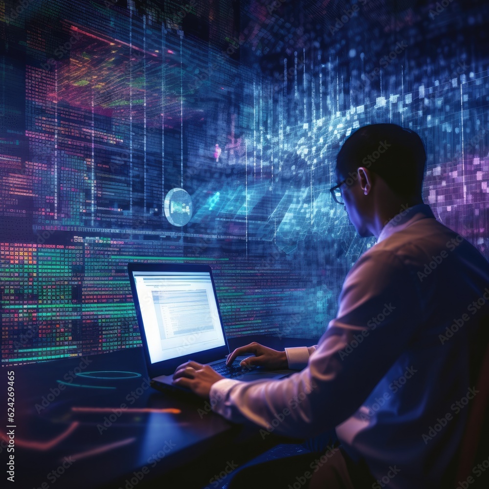 Officer Works on a Computer. IT Programer Working on Desktop. Computer ...