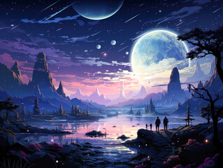 Pixel art depicting a space background.