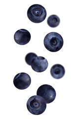 Wall Mural - Levitation of blueberries isolated on a transparent background.