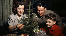 Vintage Family Photo Celebrating Christmas