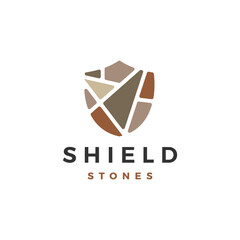 Sticker - Stone Shield Logo Vector Icon Illustration