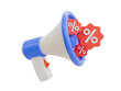 © peerapong - 3d minimal online shopping concept. big sale. best offer. special discount. megaphone with discount tags. 3d illustration.