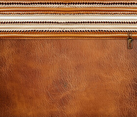 Sticker - Brown leather background with striped border. Light brown and beige color cowhide texture. Copy space for text