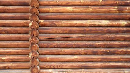 Sticker - Wooden log wall. Brown wood log wall texture, natural background